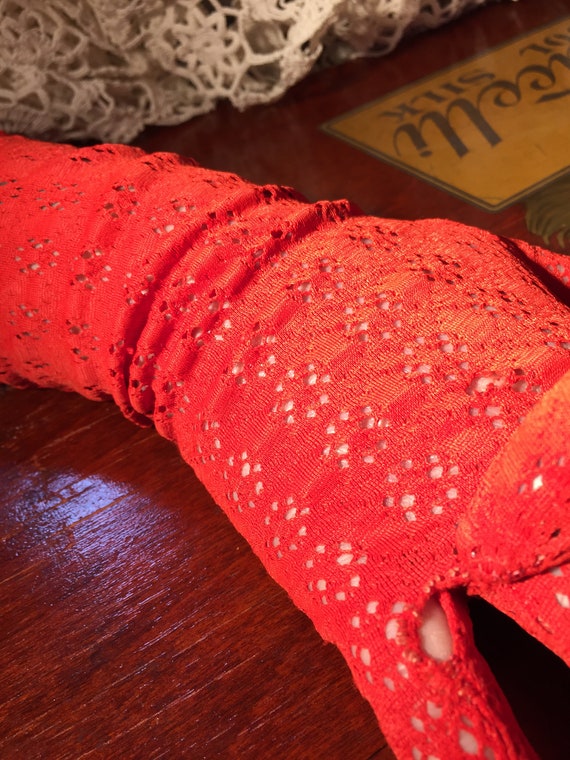 Vintage Lace Gloves Red Long - image 4