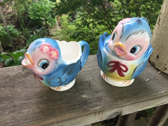 Vintage Lefton Bluebird Cream and Sugar - Etsy