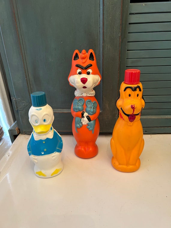 Vintage Mr Jinks ,pluto and Donald Duck Soap Dispenser Bottles