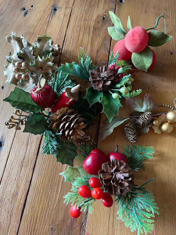 Vintage Christmas Craft Supplies Berries and Pinecones and Holly Bits and  Baubles 