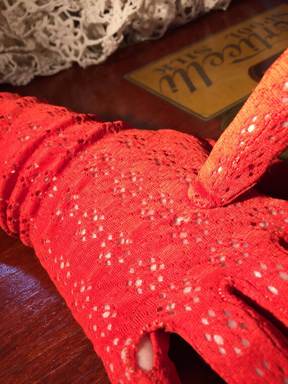 Vintage Lace Gloves Red Long - image 5