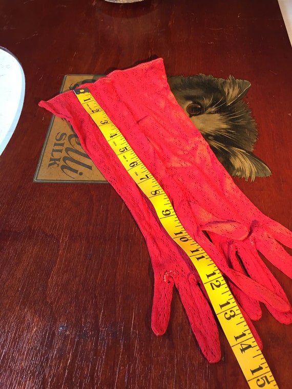 Vintage Lace Gloves Red Long - image 8