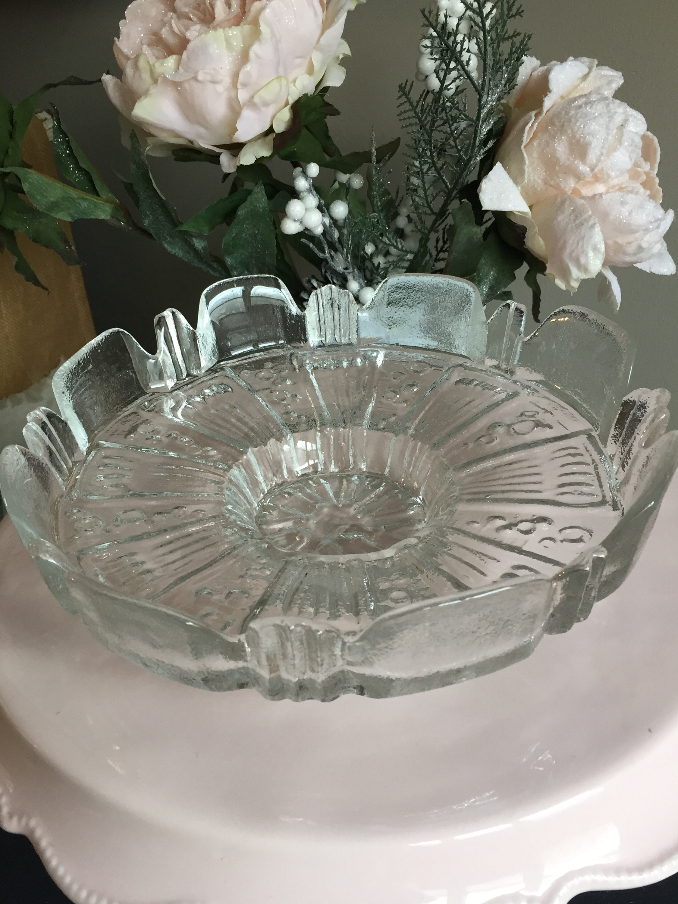 Vintage Cake stand frosted ice leaded crystal pedestal plate Etsy