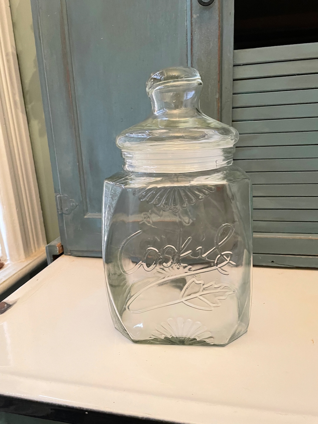 Vintage Clear Glass Cookie Jar Store Display Cannister Etsy