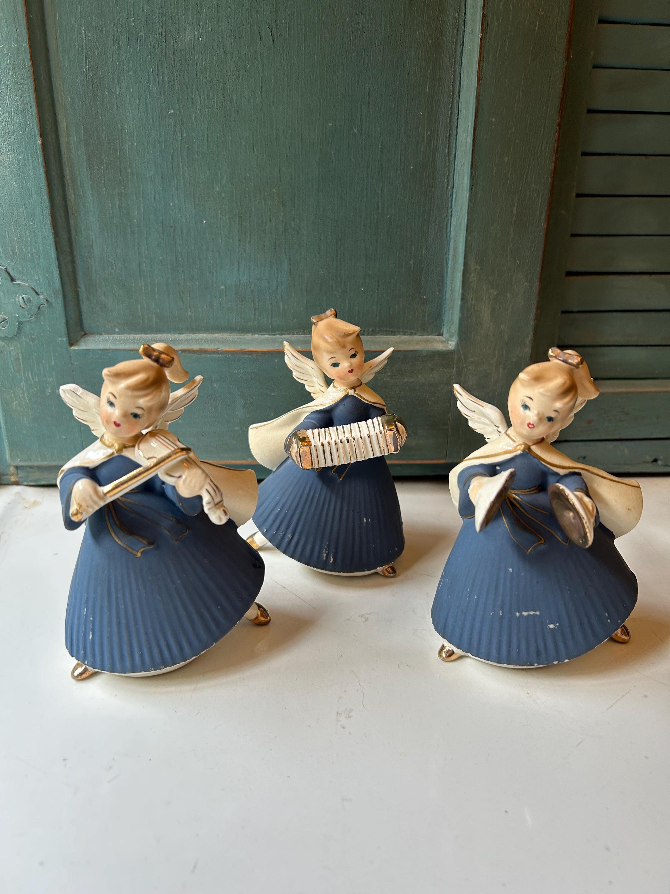 Vintage Blue Angel Musical Figurines by Shafford of England
