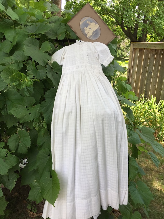 Christening  gown long white baptism dress vintag… - image 1