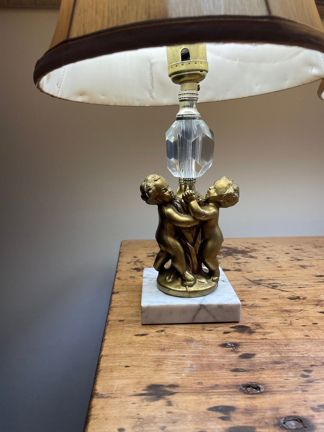 Vintage Cherub Lamps on Marble Base Hollywood Regency Style Boudoir