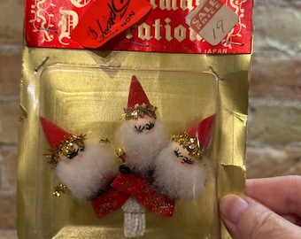 Vintage Christmas Spun cotton Elves  in original Packaging 1950s decorations