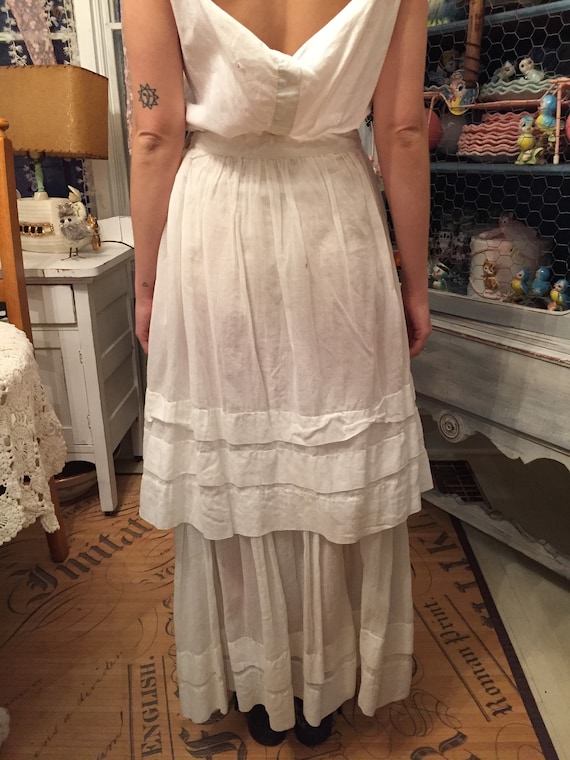 Antique Petticoat 1800s White cotton Muslin Skirt… - image 4