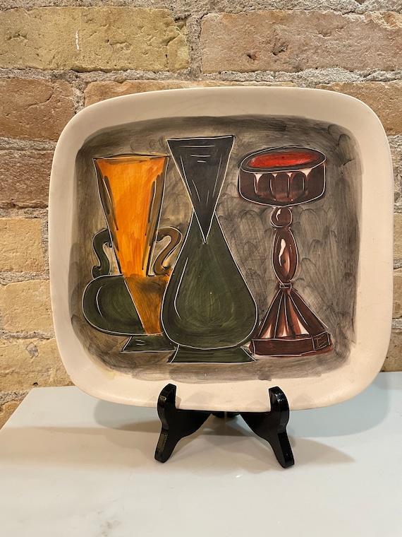 Vintage Nove PT Italian Pottery art plate of Wine bottles rare and numbered Ceramic Vino Wall platter 1960s Midcentury Modern
