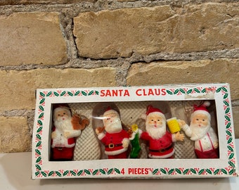 Vintage plastic kerstman ornamenten Hong Kong in originele doos kitsch kerst uit 1960