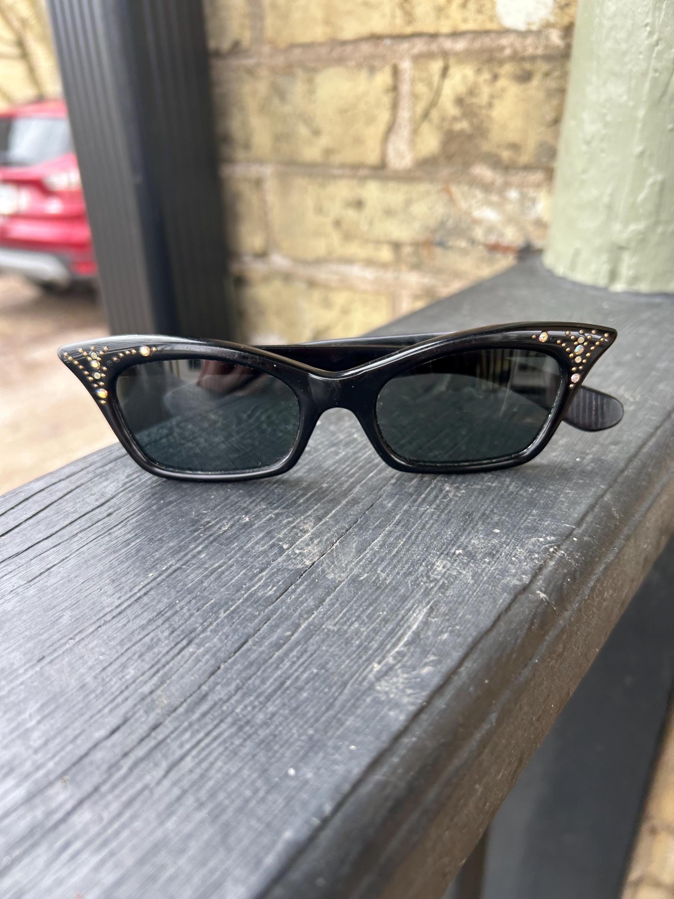 Vintage Cat Eye Sunglasses With Rhinestones Made in France 1940
