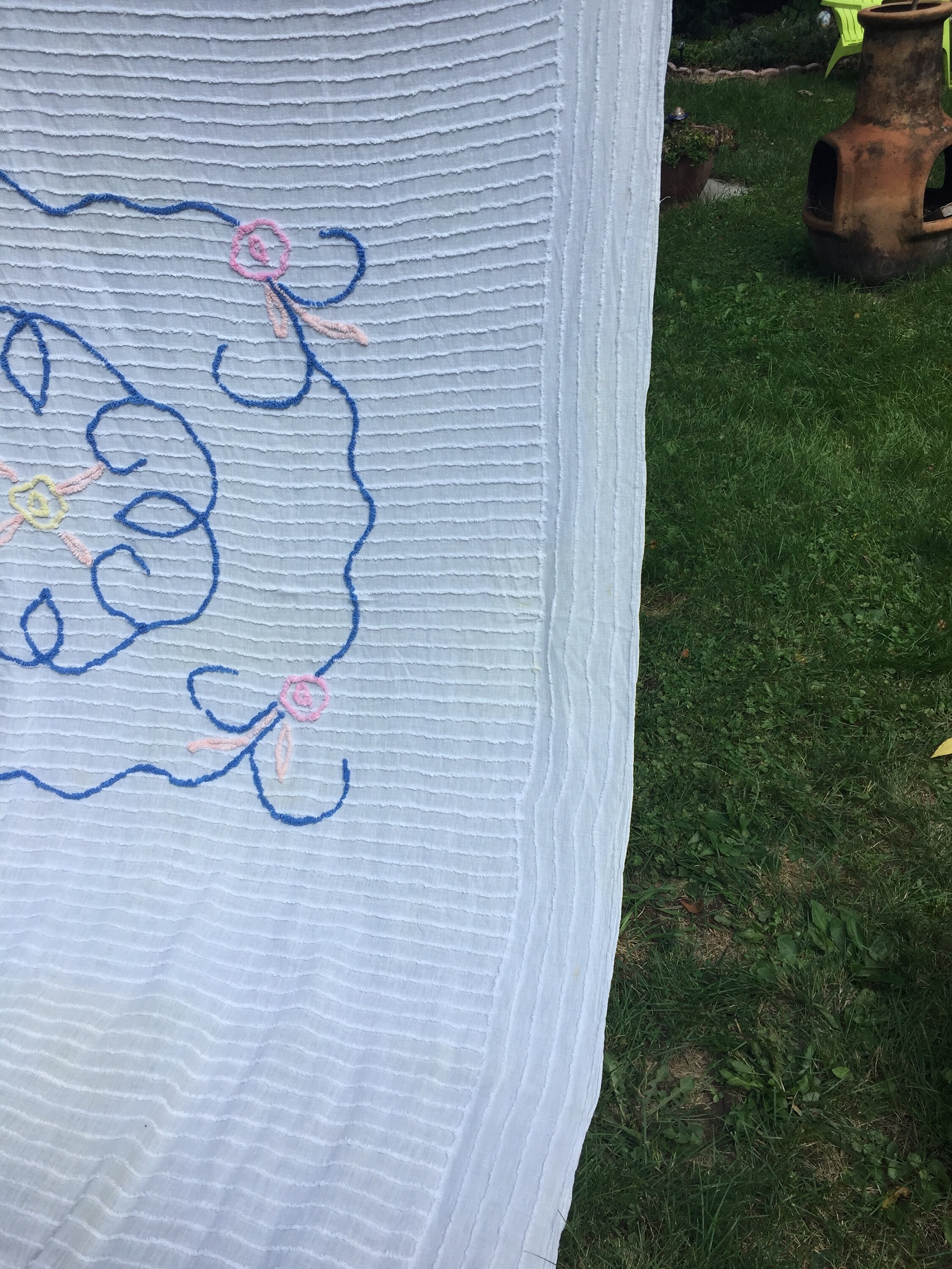 Vintage Chenille Bedspread Queen Size Pink and Blue Floral on Etsy Canada