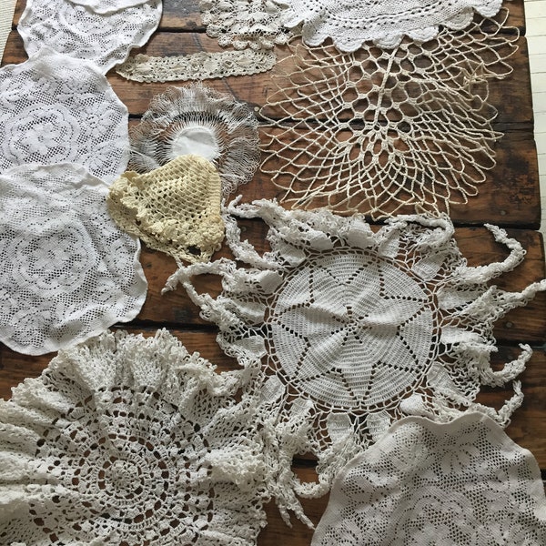 Vintage crochet doilies antique lace lot of 15 Fine needlework