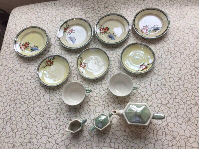 Vintage Lustreware Childs Tea Set Japanese 14 piece partial set