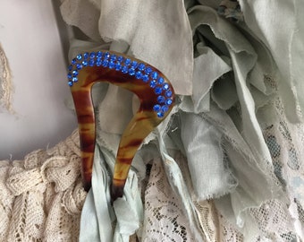Vintage Art Deco Hair Comb Celluloid and Blue Sapphire  display picture 1