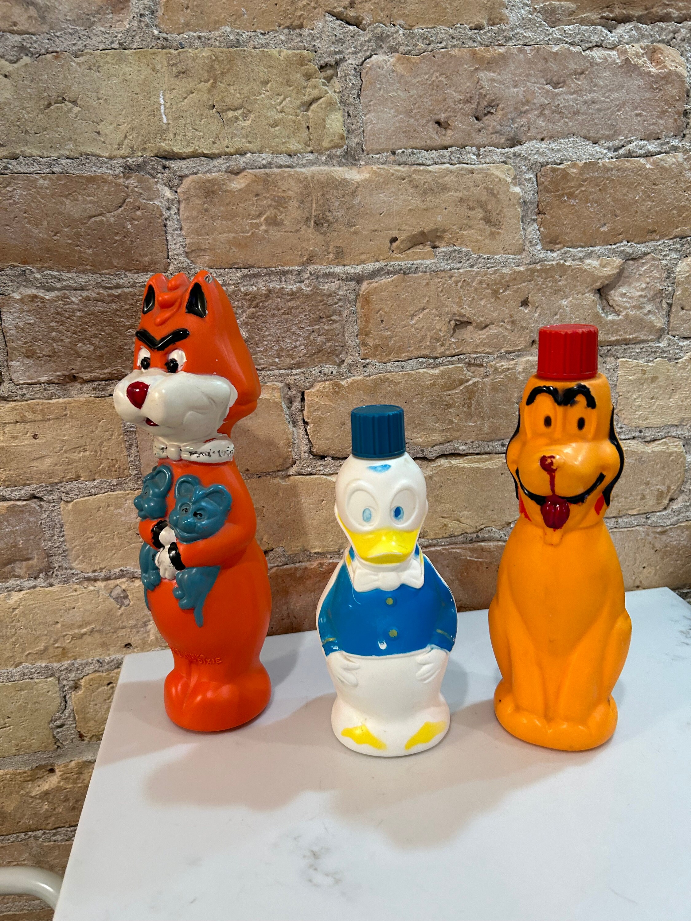 Vintage Mr Jinks ,pluto and Donald Duck Soap Dispenser Bottles