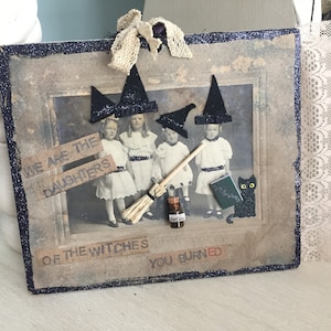 Antique Photograph Vintage Halloween Decor Witches Daughters Upcycled Cabinet Card