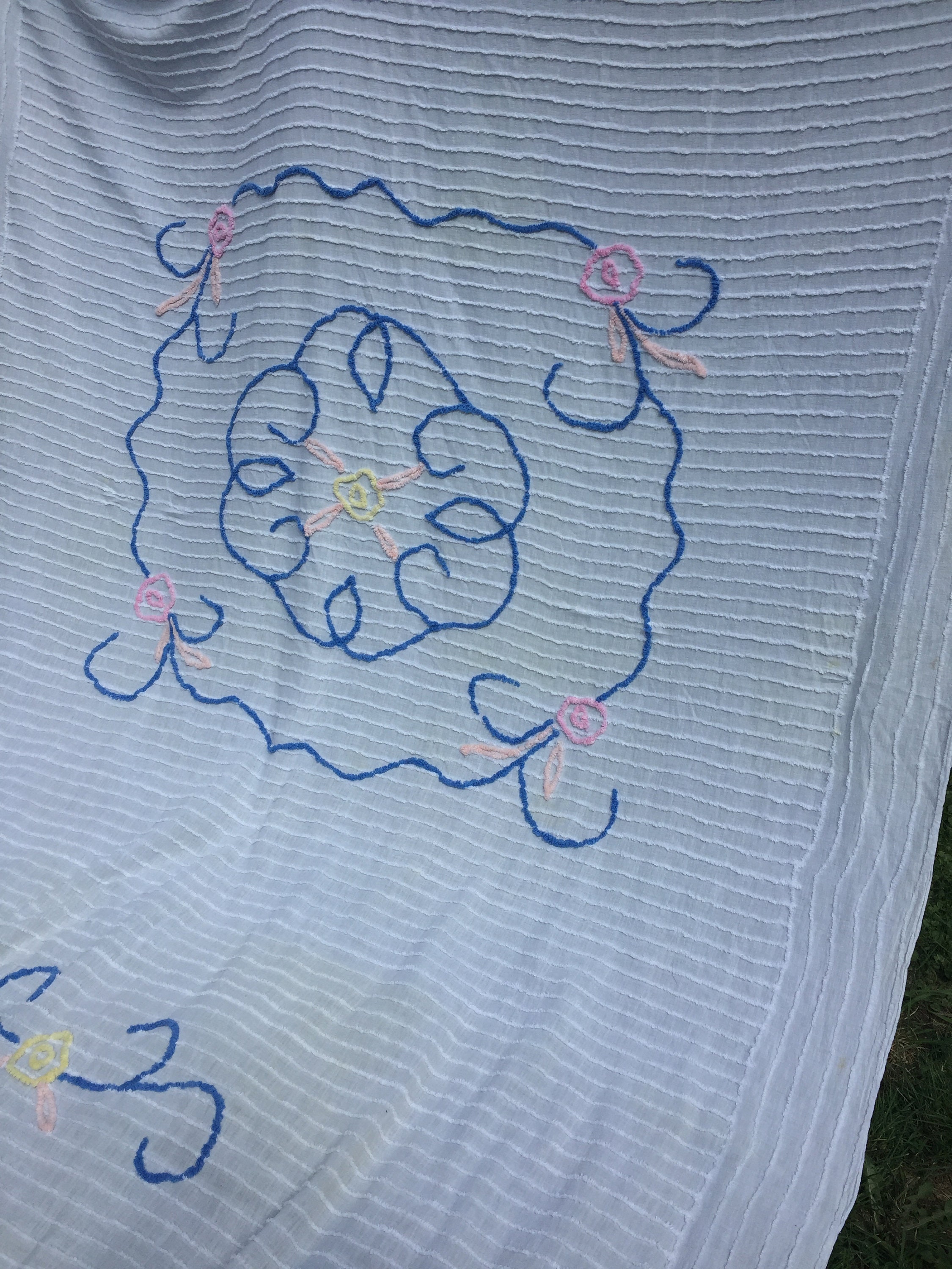 Vintage Chenille Bedspread Queen Size Pink and Blue Floral on Etsy Canada