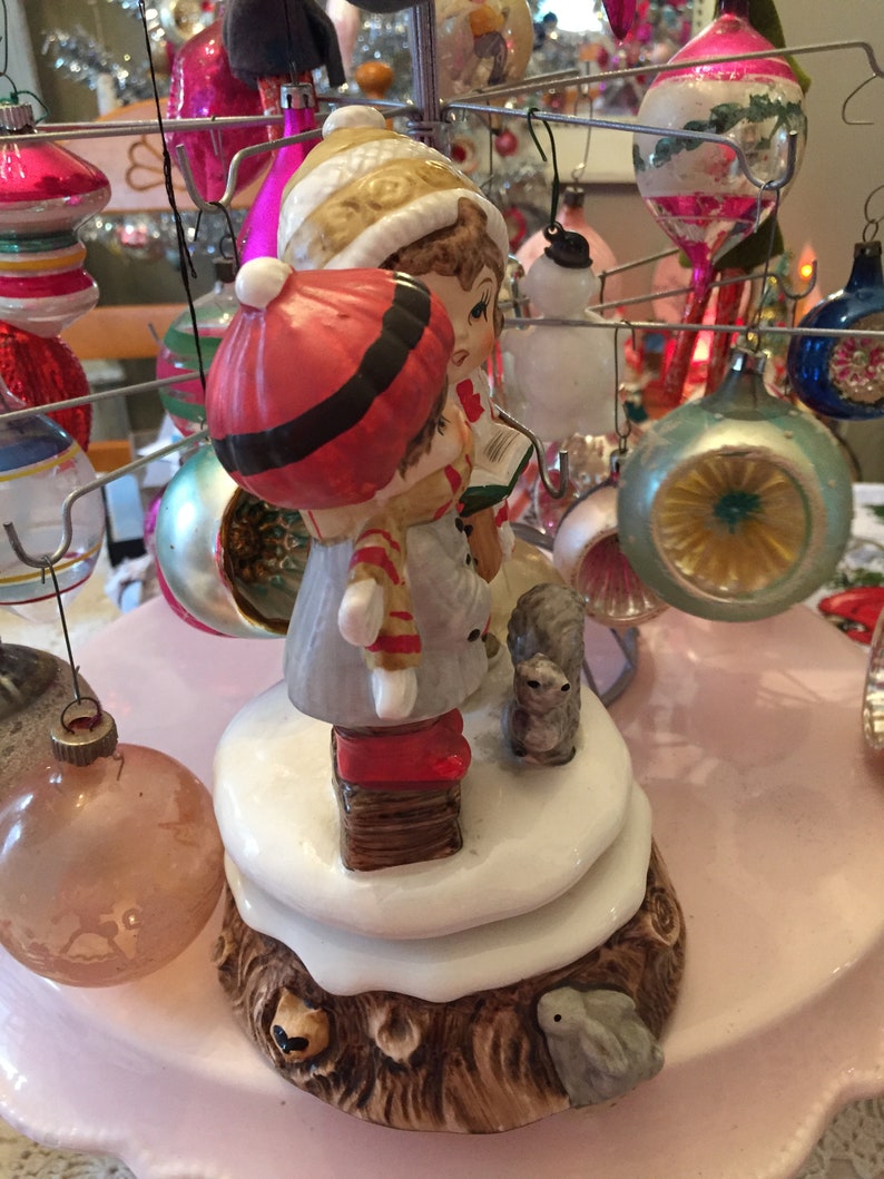 Vintage Lefton Music Box Christmas Carolers With Squirrel Etsy