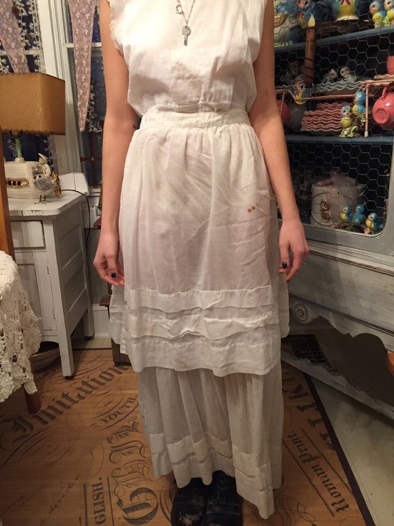 Antique Petticoat 1800s White cotton Muslin Skirt… - image 10