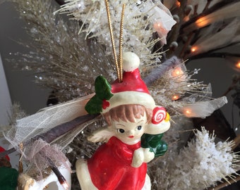 Vintage Christmas Angel Ornament Ceramic Made in Japan Set of Two