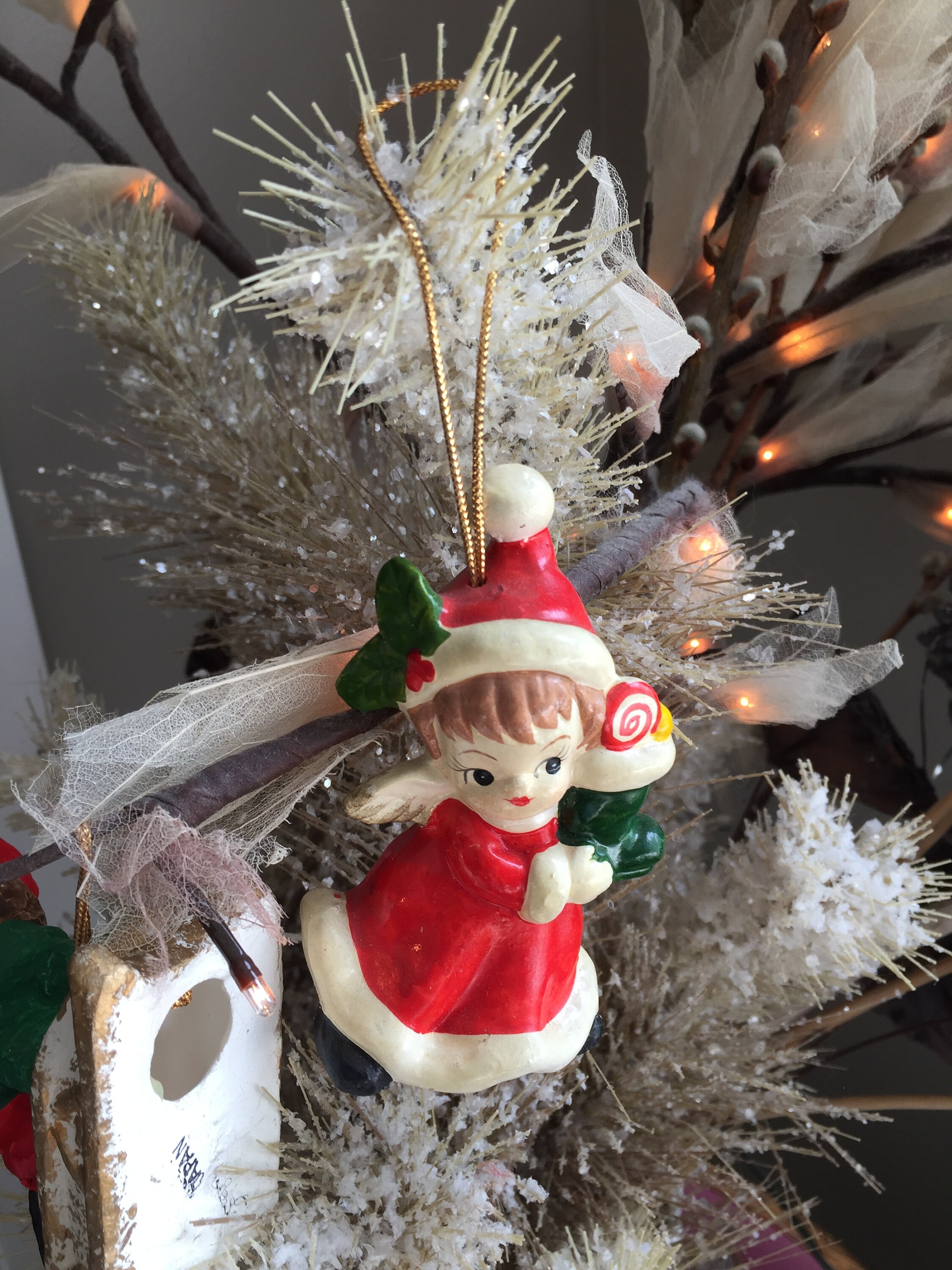 Vintage Christmas Angel Ornament Ceramic Made in Japan Set of Two