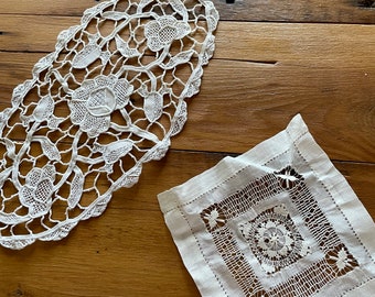Antique lace embellishments Two pieces hand needlework beautiful and rare French lace