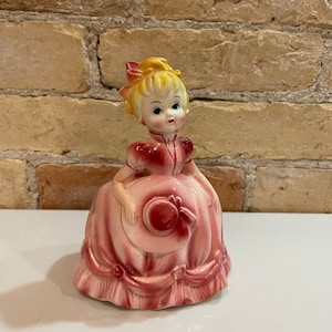 Vintage Rubens Planter girl in pink dress and hat Spring decor flowers or succulents