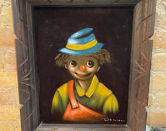 Vintage Black velvet Paint by Numbers Clown Painting Framed