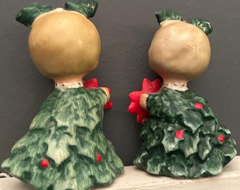 Vintage Holt Howard Holly Girls Poinsettia Salt and Pepper Shakers