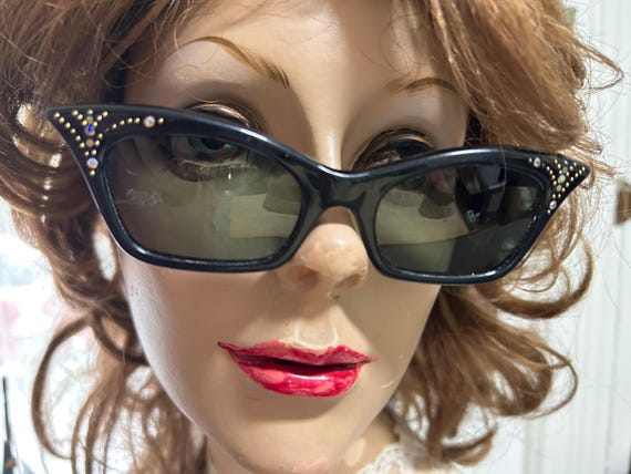 Vintage Cat Eye Sunglasses With Rhinestones Made in France 1940
