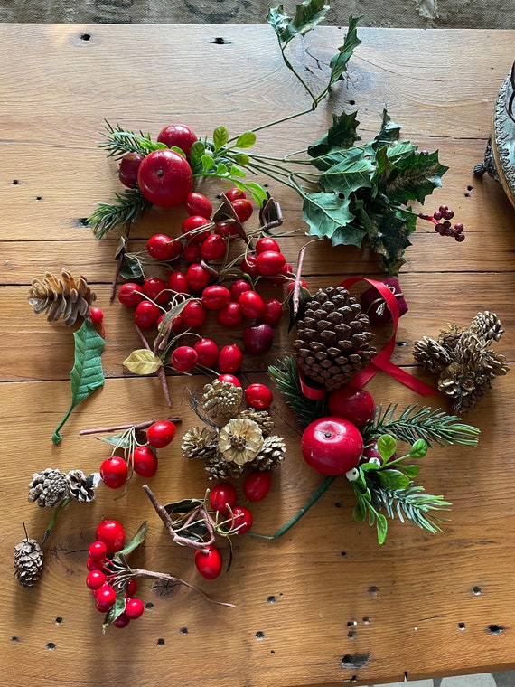 Vintage Christmas Craft Supplies Berries and Pinecones and Holly