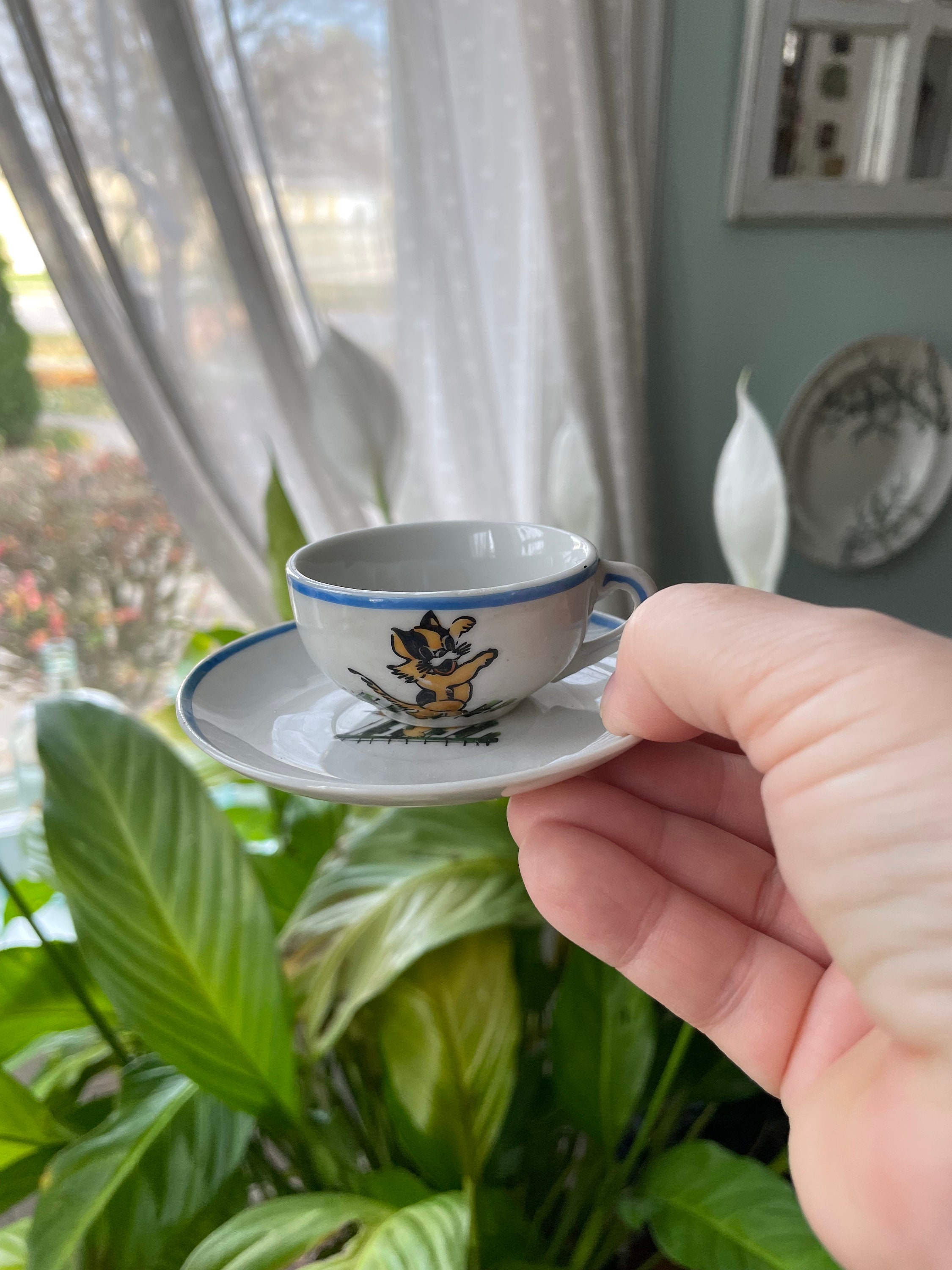 Vintage Children's Tea Set With Cat Print Made in Occupied Vintage Children's Tea Set With Cat Print Made in Occupied