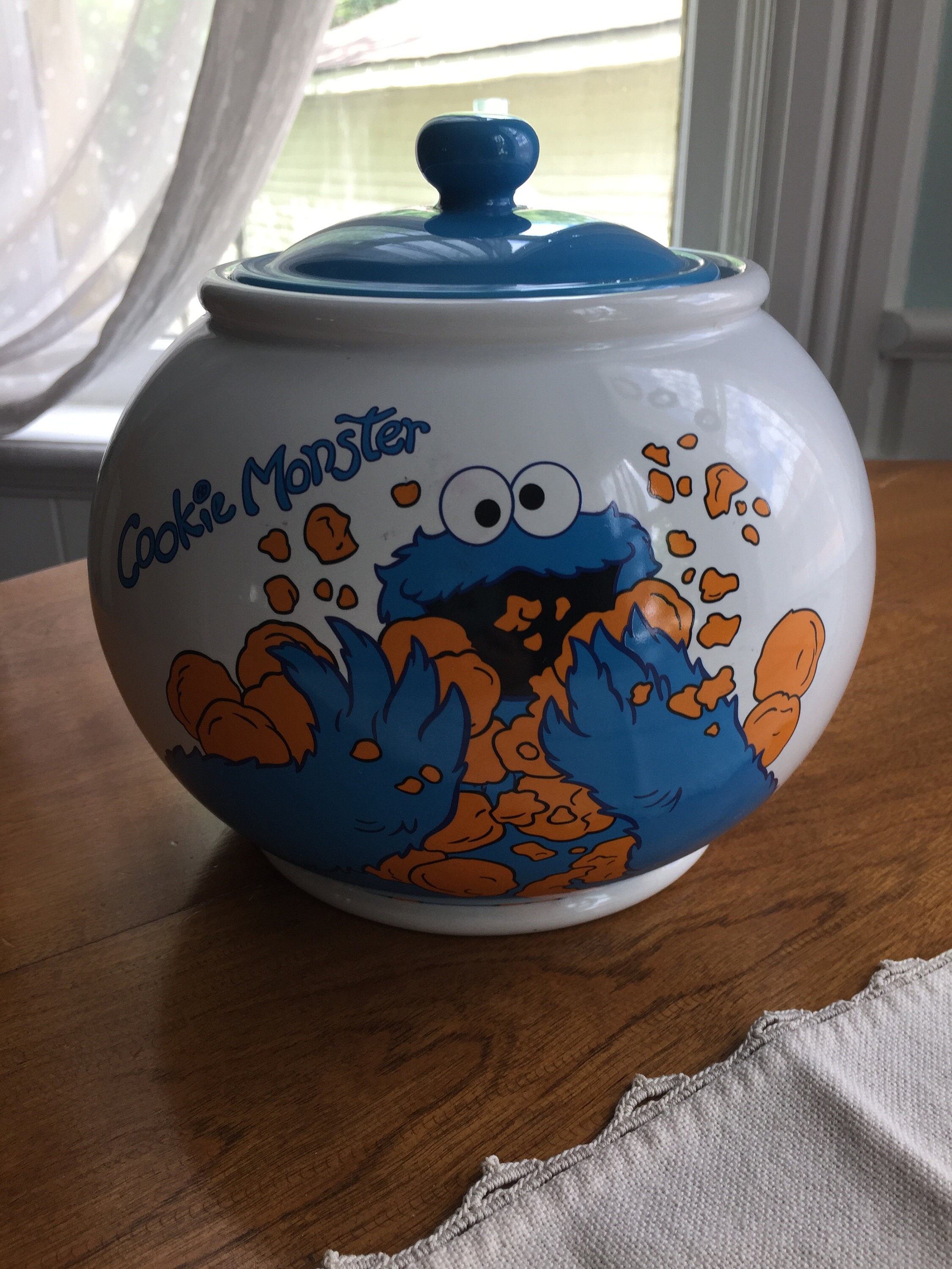 Vintage Cookie Monster Cookie Jar Sesame Place Blue Ceramic Etsy