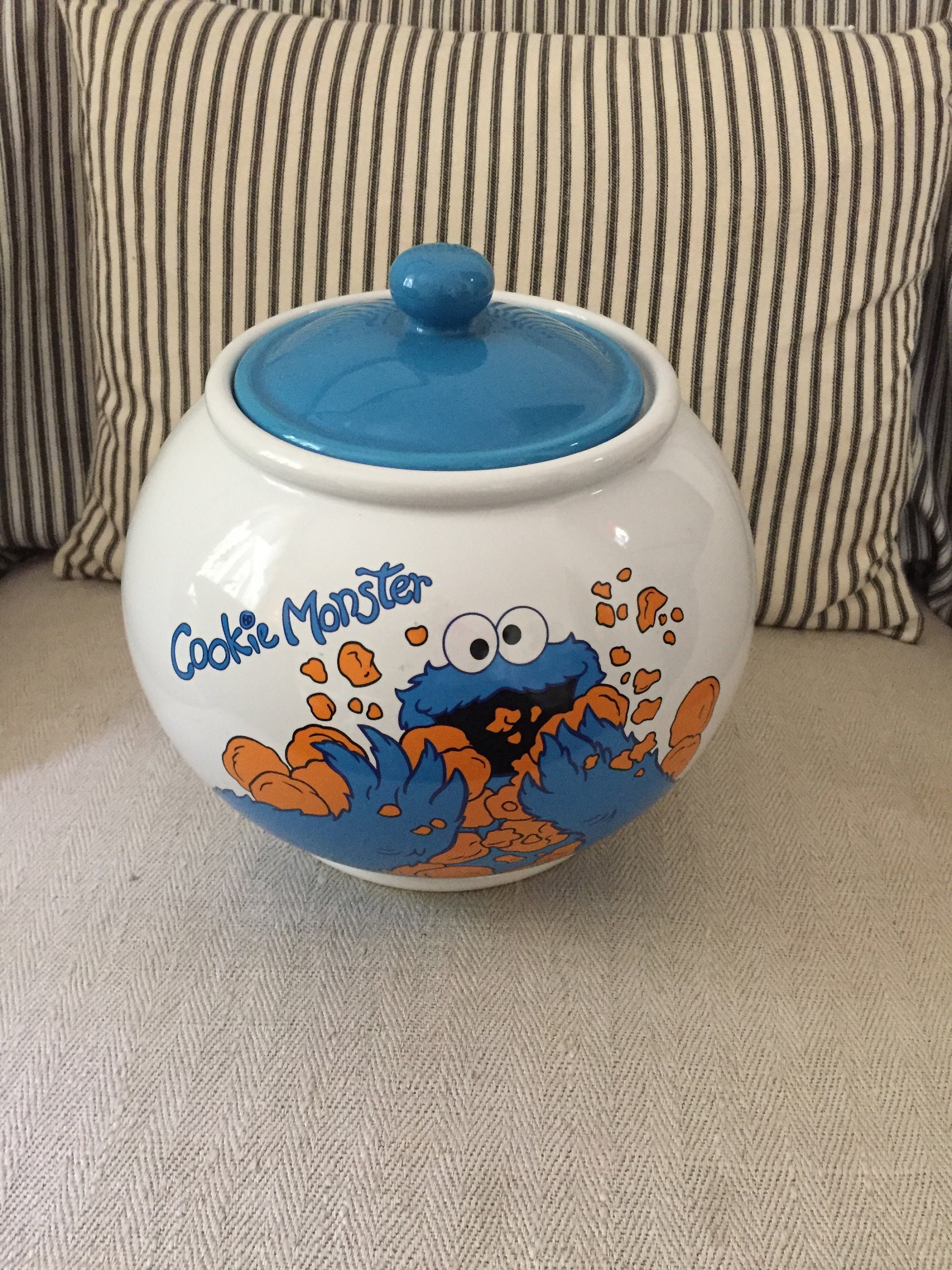 Vintage Cookie Monster Cookie Jar Hand Painted Ceramic Sesame Street 1980