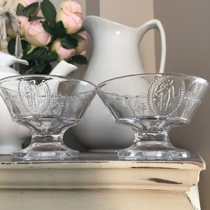 Antique Pressed Glass Etched French Sherbet bowls small champagne glasses Victorian
