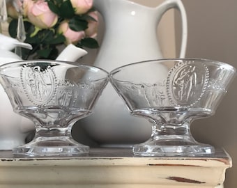 Antique Pressed Glass Etched French Sherbet bowls small champagne glasses Victorian