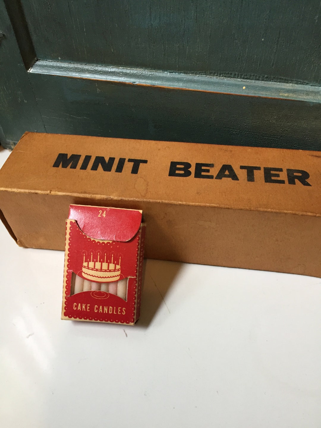 Vintage Boxed Hand Beater and Box of Birthday Candles Antique