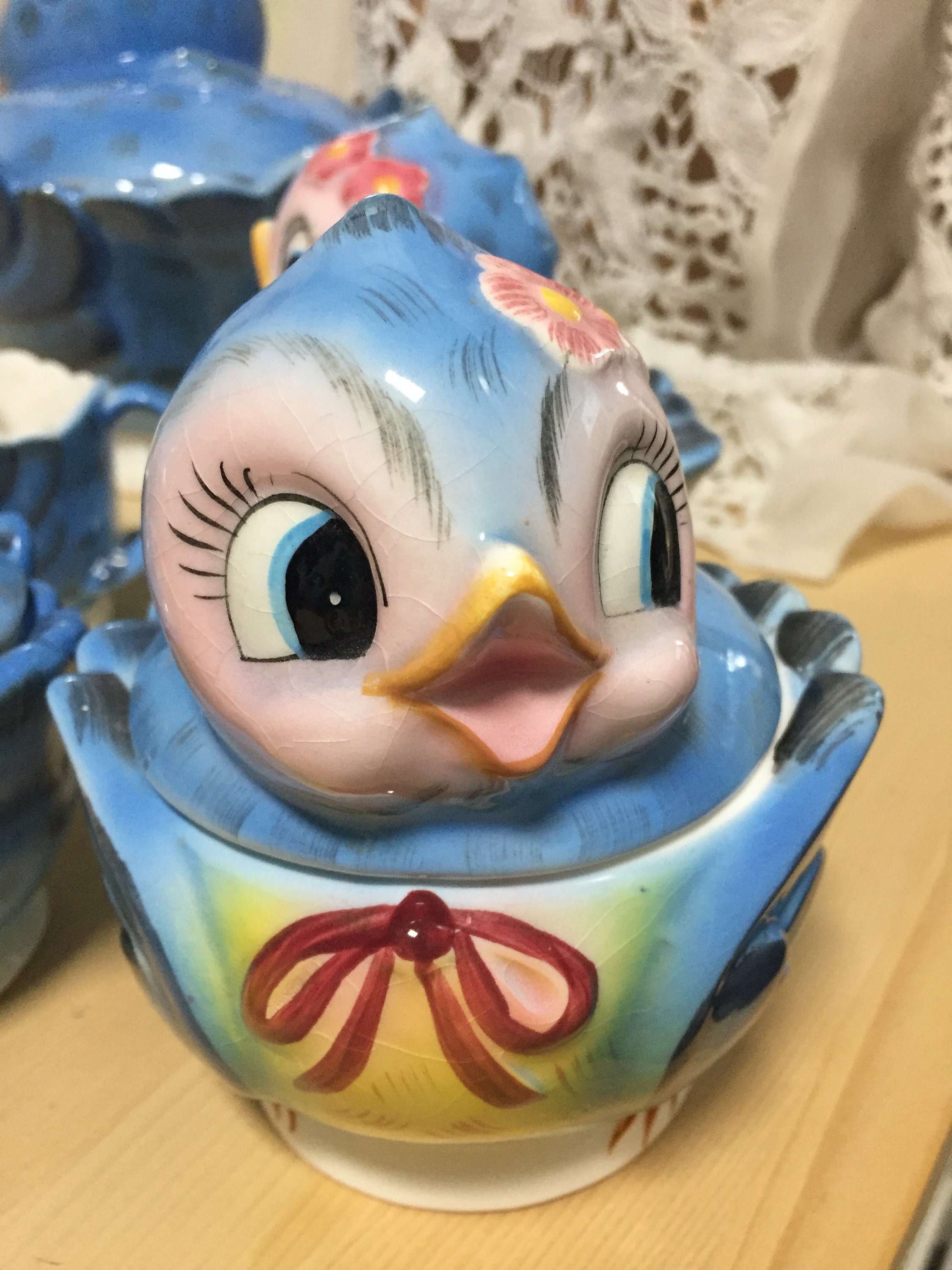 Vintage Lefton Bluebird Jam Jar - Etsy Denmark