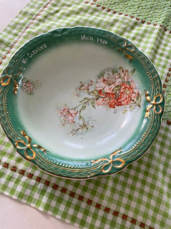 Antique Mt. Clemens Michigan Handpainted plate 1904 Limoges style