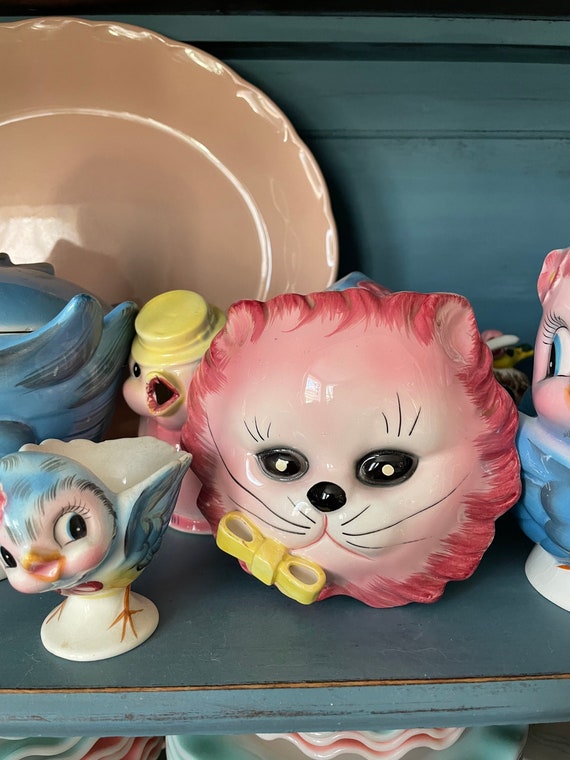 Vintage Lefton Pink Cat Wall Pocket 1950s Kitsch - Etsy