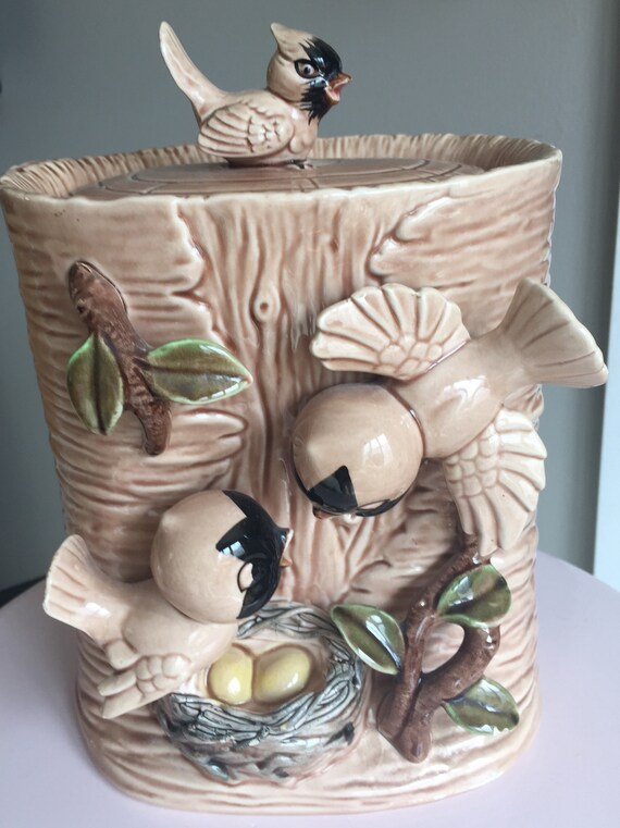Vintage Bluebird Cookie Jar in Beige Brown Ceramic Giftcraft