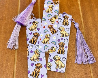 Golden Retriever Bookmark: Dog Mom Gift with Purple Tassel