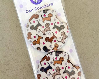 Car Coaster Set of 2 Dachshund Dog Lover Gift
