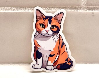 Calico Kitty Cat Sticker: Handmade Waterproof Die Cut Decal