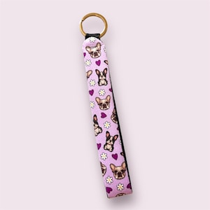 Wristlet Keychain, Neoprene Key Chain, Key Fob, French Bulldog, Dog Lover Gift