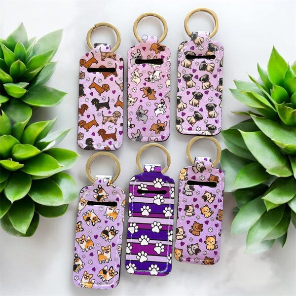 Animal Print Lip Balm Keychain Holder Dog & Cat Lover Gift