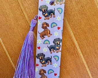 Dachshund Bookmark with Purple Tassel, Dog Mom Gift