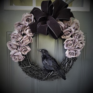Halloween raven wreath, wreath for front door, The Raven wreath, Gothic crow wreath, Black, Fall door hanger, wall hanging, home decor